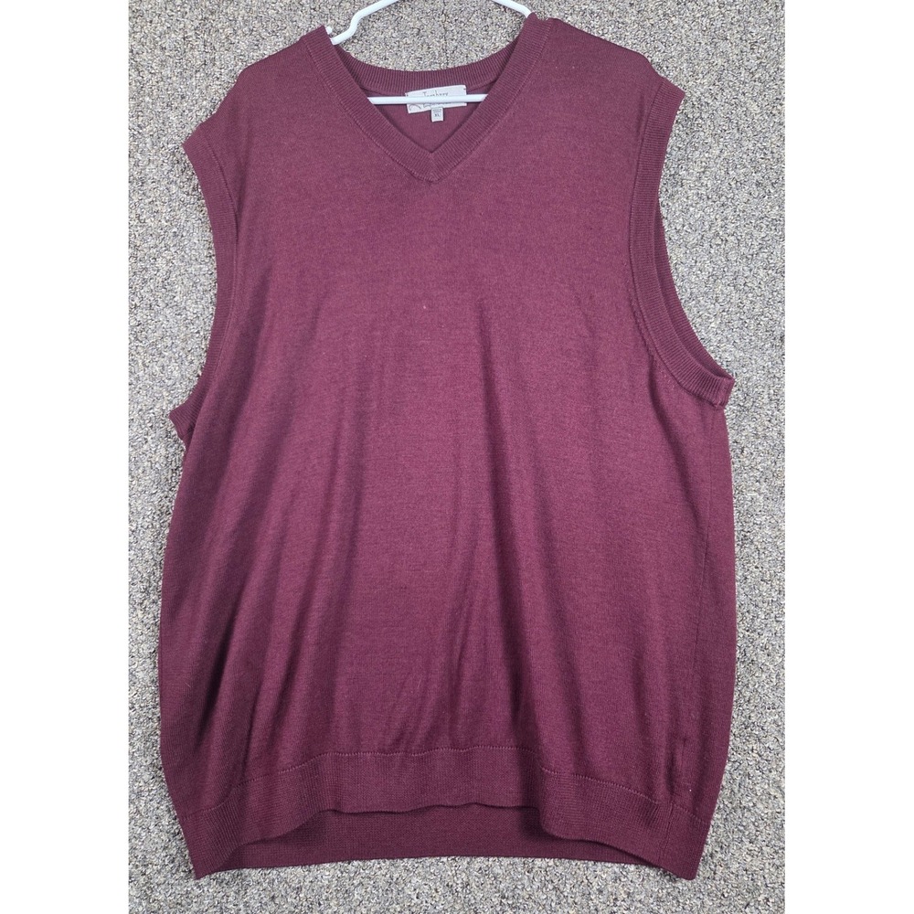 Turnbury Sweater Vest Men XL Burgundy Extra Fine Merino Wool V-Neck Preppy Work